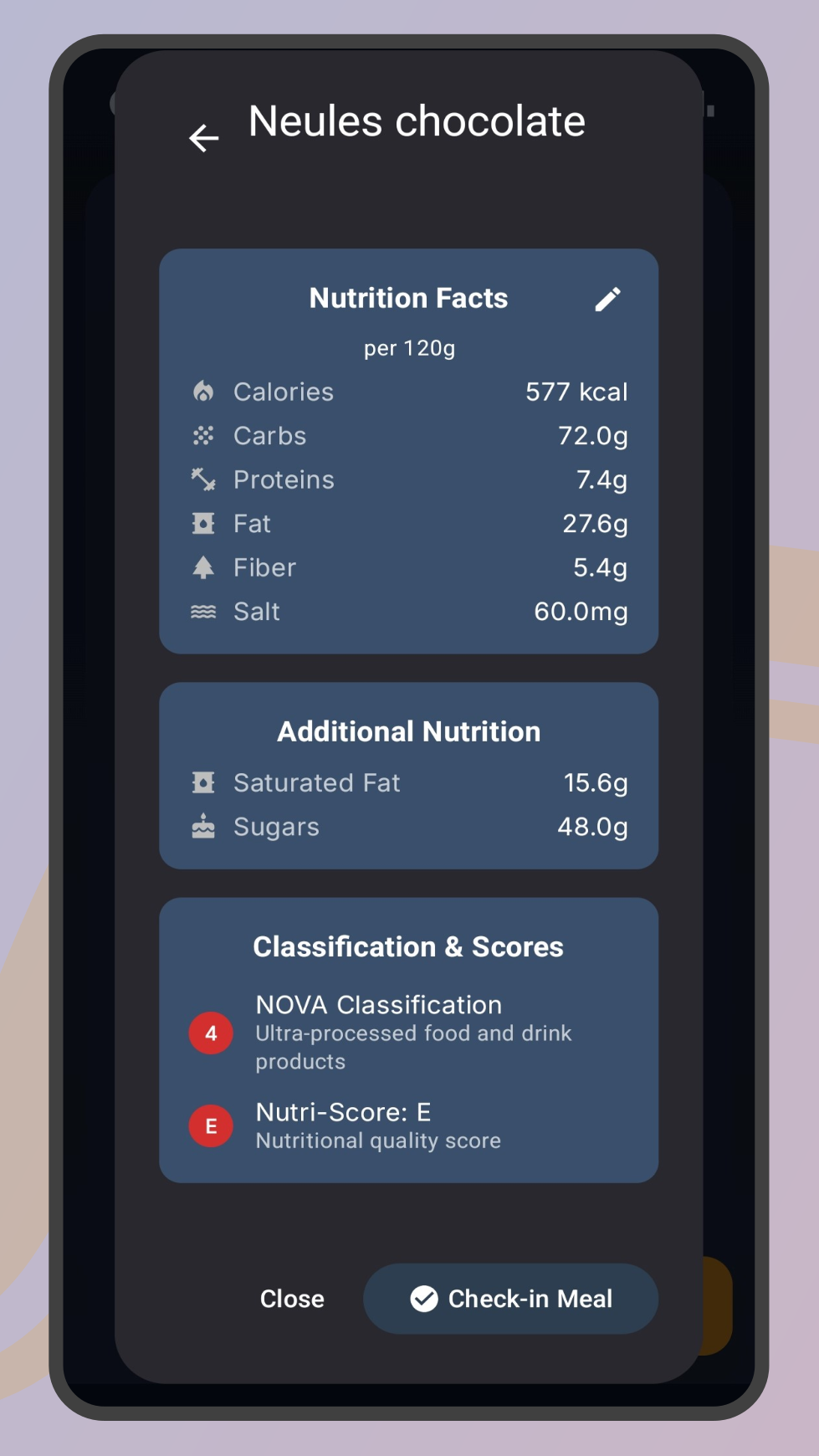 Get NOVA, NUTRI and Eco-score of each food, beyond its nutrients